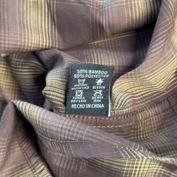 Dixxon Mens Wyatt Bamboo Plaid 4XL Casual Classic Snap Practical Western Brown - Picture 5 of 9